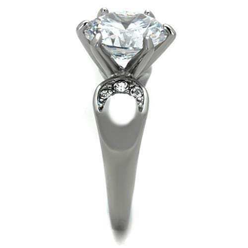 TK1536 - High polished (no plating) Stainless Steel Ring with AAA Grade CZ in Clear - Alamode - Flyclothing LLC