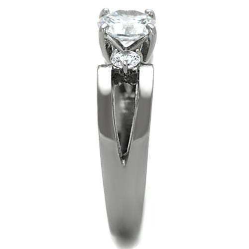 TK1537 - High polished (no plating) Stainless Steel Ring with AAA Grade CZ in Clear - Alamode - Flyclothing LLC