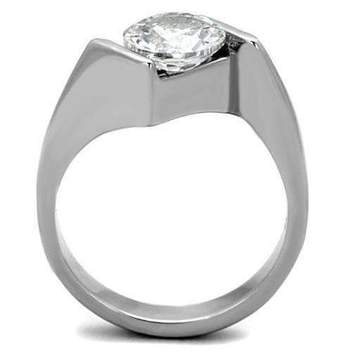 TK1538 - High polished (no plating) Stainless Steel Ring with AAA Grade CZ in Clear - Alamode - Flyclothing LLC