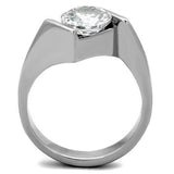 TK1538 - High polished (no plating) Stainless Steel Ring with AAA Grade CZ  in Clear - Alamode