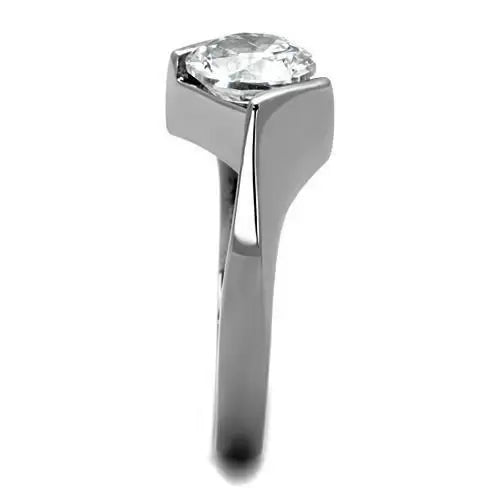 TK1538 - High polished (no plating) Stainless Steel Ring with AAA Grade CZ in Clear - Alamode - Flyclothing LLC