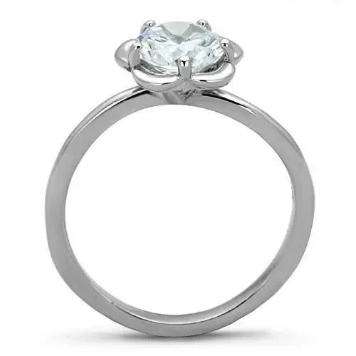 TK1540 - High polished (no plating) Stainless Steel Ring with AAA Grade CZ in Clear - Alamode - Flyclothing LLC