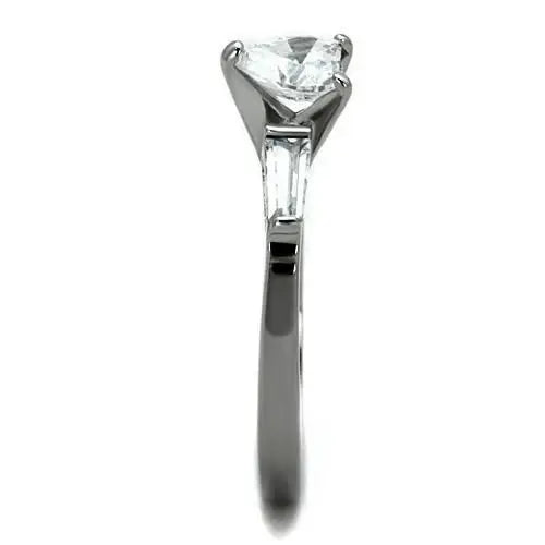 TK1541 - High polished (no plating) Stainless Steel Ring with AAA Grade CZ in Clear - Alamode - Flyclothing LLC