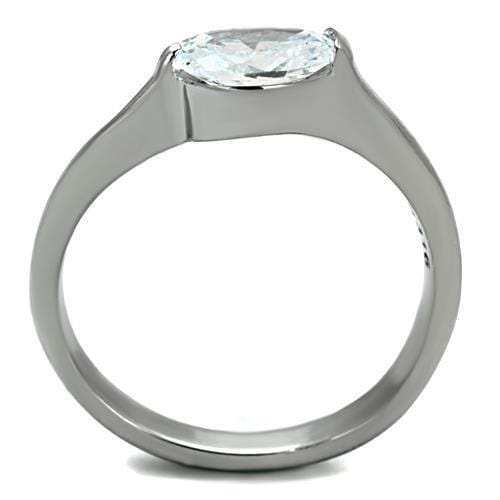 TK1542 - High polished (no plating) Stainless Steel Ring with AAA Grade CZ in Clear - Alamode - Flyclothing LLC