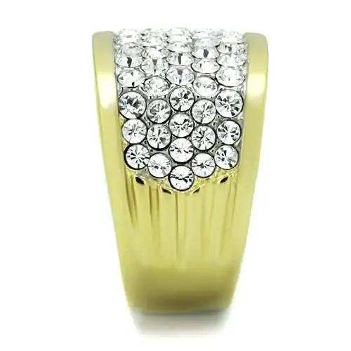 TK1545 - Two-Tone IP Gold (Ion Plating) Stainless Steel Ring with Top Grade Crystal in Clear - Alamode - Flyclothing LLC