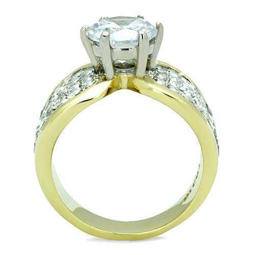TK1547 - Two-Tone IP Gold (Ion Plating) Stainless Steel Ring with AAA Grade CZ in Clear - Alamode - Flyclothing LLC