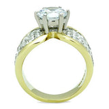 TK1547 - Two-Tone IP Gold (Ion Plating) Stainless Steel Ring with AAA Grade CZ  in Clear - Alamode
