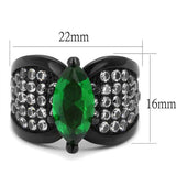 TK1548J - IP Black(Ion Plating) Stainless Steel Ring with Synthetic Synthetic Glass in Emerald - Alamode
