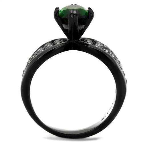 TK1548J - IP Black(Ion Plating) Stainless Steel Ring with Synthetic Synthetic Glass in Emerald - Alamode - Flyclothing LLC