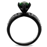 TK1548J - IP Black(Ion Plating) Stainless Steel Ring with Synthetic Synthetic Glass in Emerald - Alamode