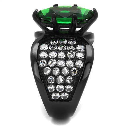 TK1548J - IP Black(Ion Plating) Stainless Steel Ring with Synthetic Synthetic Glass in Emerald - Alamode - Flyclothing LLC