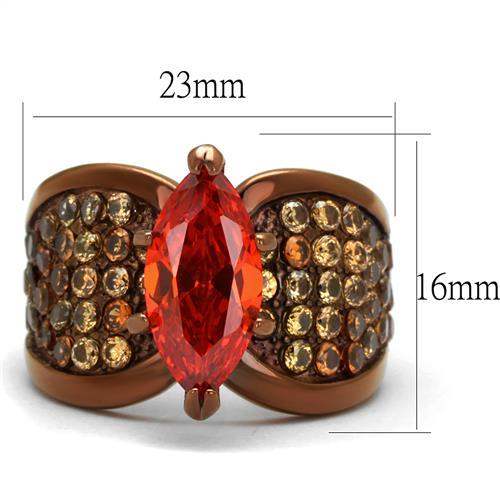 TK1548LC - IP Coffee light Stainless Steel Ring with AAA Grade CZ in Orange - Alamode - Flyclothing LLC