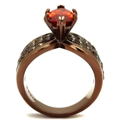 TK1548LC - IP Coffee light Stainless Steel Ring with AAA Grade CZ in Orange - Alamode - Flyclothing LLC