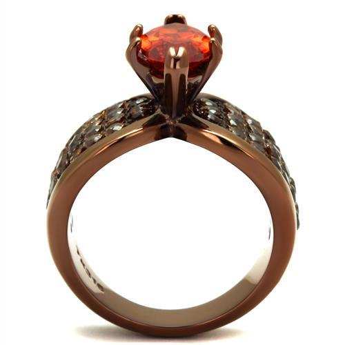 TK1548LC - IP Coffee light Stainless Steel Ring with AAA Grade CZ in Orange - Alamode - Flyclothing LLC