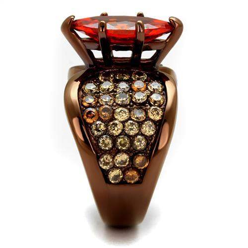 TK1548LC - IP Coffee light Stainless Steel Ring with AAA Grade CZ in Orange - Alamode - Flyclothing LLC