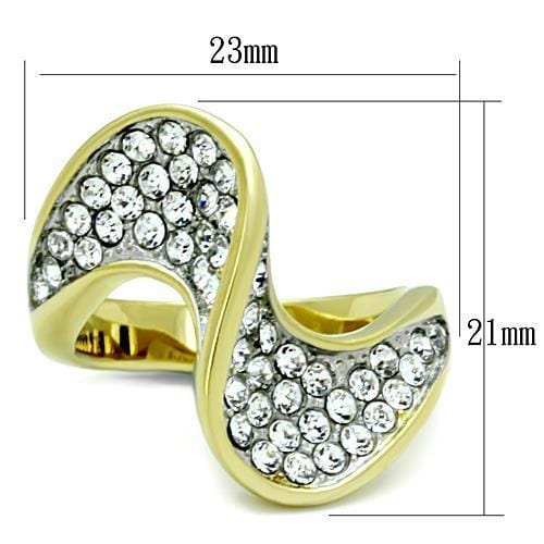 TK1549 - Two-Tone IP Gold (Ion Plating) Stainless Steel Ring with Top Grade Crystal in Clear - Alamode - Flyclothing LLC