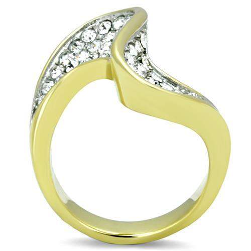 TK1549 - Two-Tone IP Gold (Ion Plating) Stainless Steel Ring with Top Grade Crystal in Clear - Alamode - Flyclothing LLC
