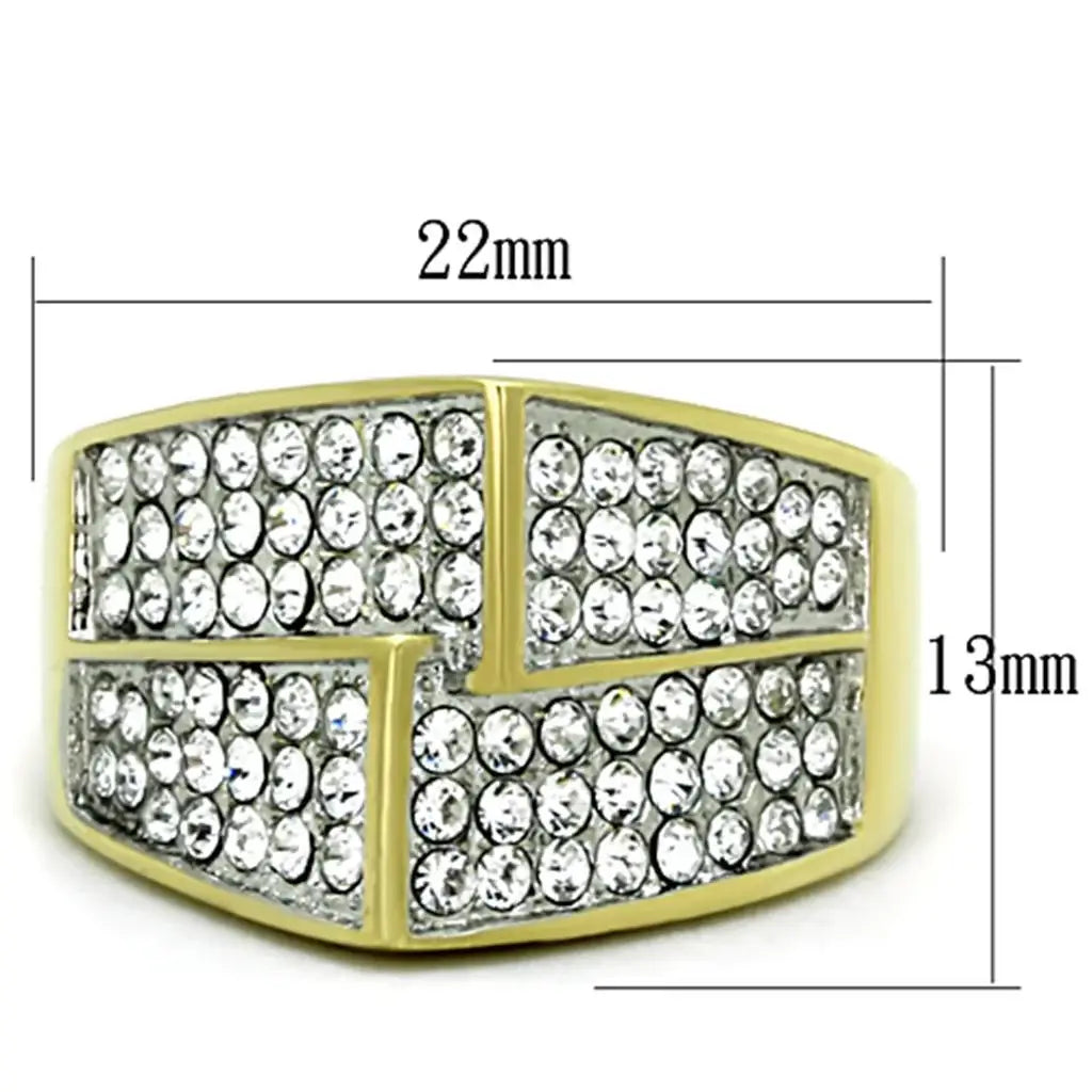 TK1550 - Two-Tone IP Gold (Ion Plating) Stainless Steel Ring with Top Grade Crystal in Clear - Alamode - Flyclothing LLC