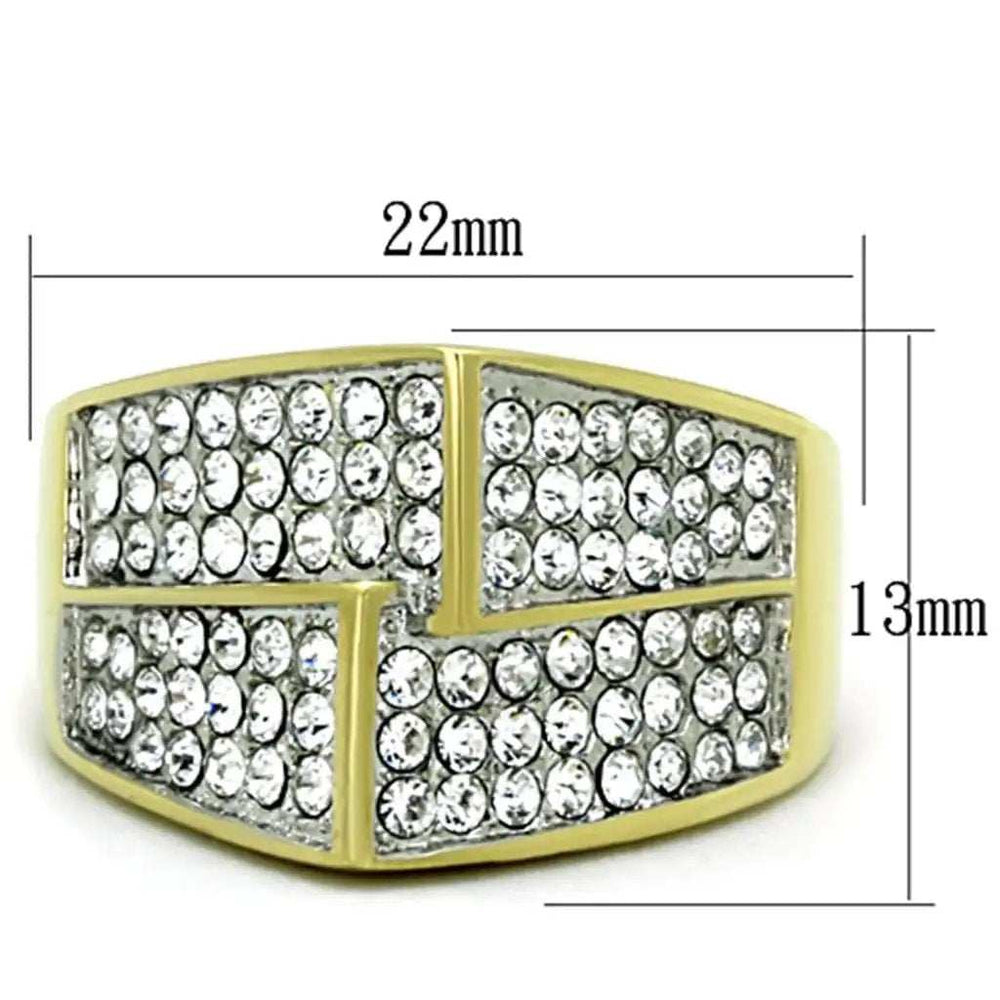 TK1550 - Two-Tone IP Gold (Ion Plating) Stainless Steel Ring with Top Grade Crystal in Clear - Alamode - Flyclothing LLC