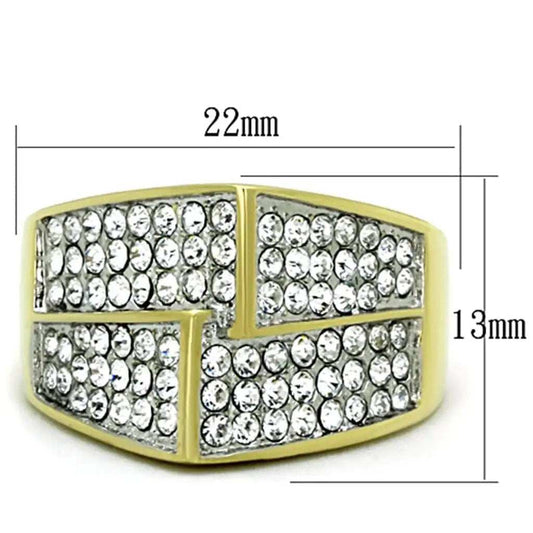 TK1550 - Two-Tone IP Gold (Ion Plating) Stainless Steel Ring with Top Grade Crystal in Clear - Alamode - Flyclothing LLC