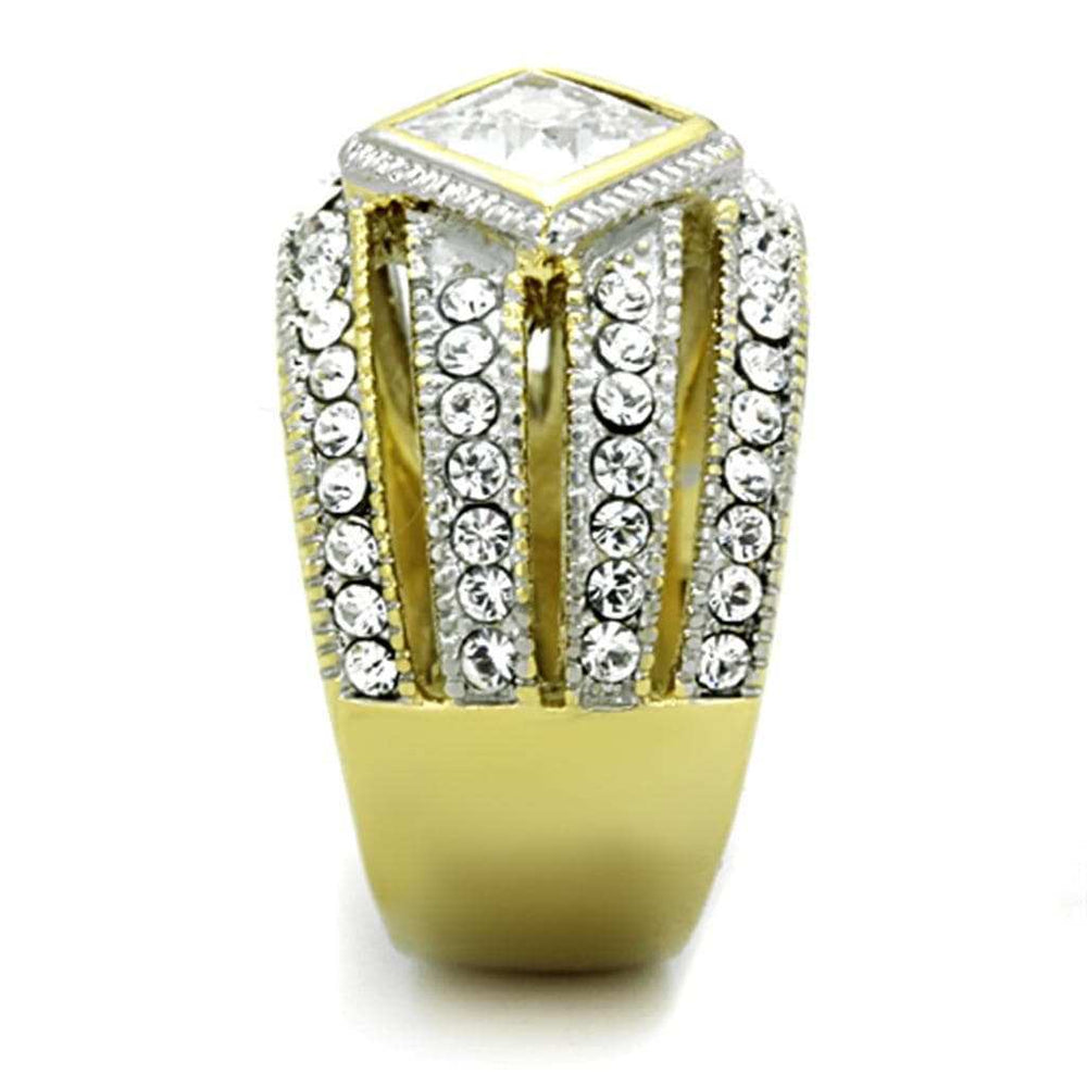 TK1551 - Two-Tone IP Gold (Ion Plating) Stainless Steel Ring with AAA Grade CZ in Clear - Alamode - Flyclothing LLC