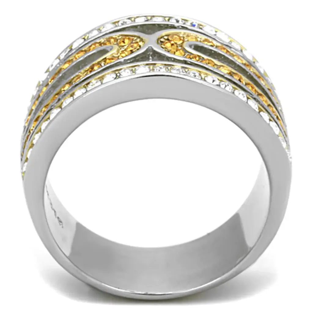 TK1555 - Two-Tone IP Gold (Ion Plating) Stainless Steel Ring with Top Grade Crystal in Topaz - Alamode - Flyclothing LLC