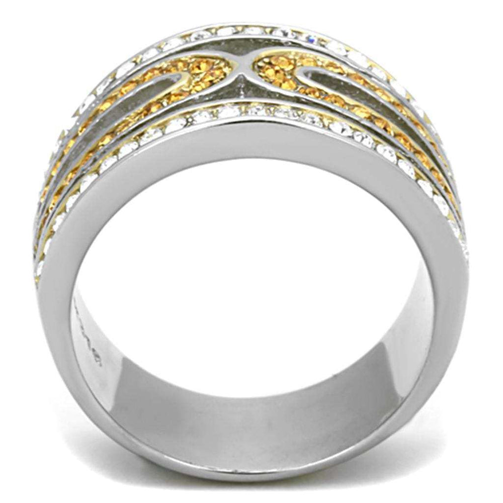 TK1555 - Two-Tone IP Gold (Ion Plating) Stainless Steel Ring with Top Grade Crystal in Topaz - Alamode - Flyclothing LLC
