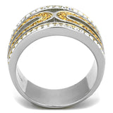 TK1555 - Two-Tone IP Gold (Ion Plating) Stainless Steel Ring with Top Grade Crystal  in Topaz - Alamode