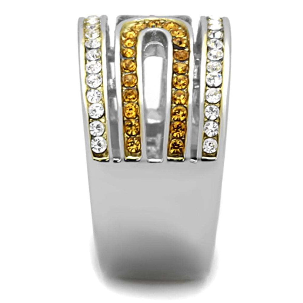 TK1555 - Two-Tone IP Gold (Ion Plating) Stainless Steel Ring with Top Grade Crystal in Topaz - Alamode - Flyclothing LLC