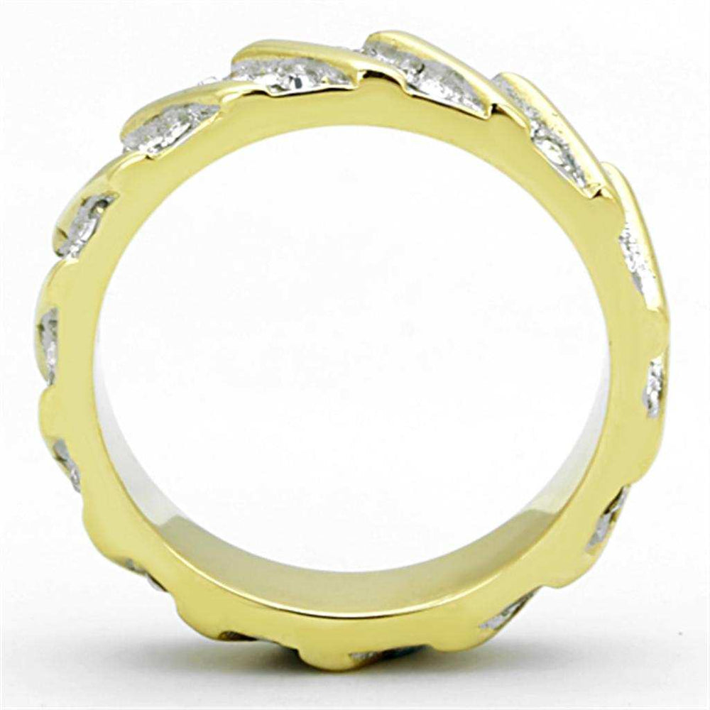 TK1557 - Two-Tone IP Gold (Ion Plating) Stainless Steel Ring with Top Grade Crystal in Clear - Alamode - Flyclothing LLC