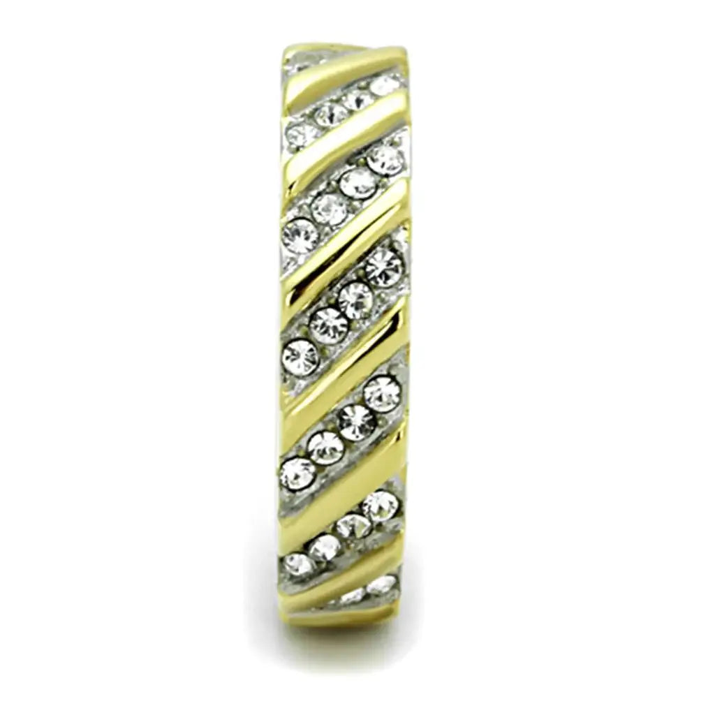 TK1557 - Two-Tone IP Gold (Ion Plating) Stainless Steel Ring with Top Grade Crystal in Clear - Alamode - Flyclothing LLC