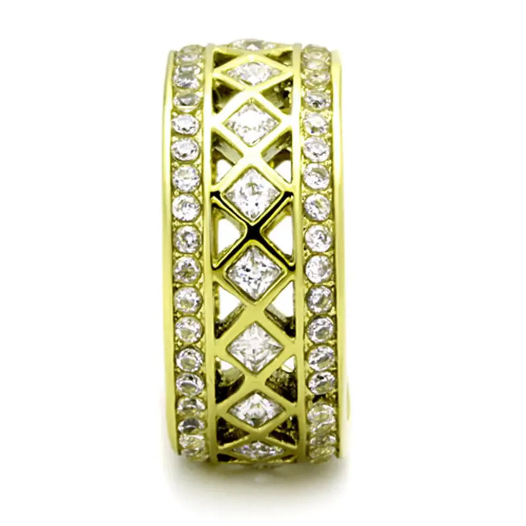 TK1558 - IP Gold(Ion Plating) Stainless Steel Ring with AAA Grade CZ in Clear - Alamode - Flyclothing LLC