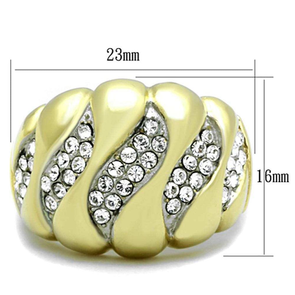 TK1559 - Two-Tone IP Gold (Ion Plating) Stainless Steel Ring with Top Grade Crystal in Clear - Alamode - Flyclothing LLC