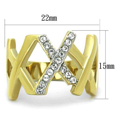 TK1560 - Two-Tone IP Gold (Ion Plating) Stainless Steel Ring with Top Grade Crystal in Clear - Alamode - Flyclothing LLC