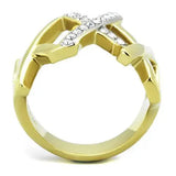 TK1560 - Two-Tone IP Gold (Ion Plating) Stainless Steel Ring with Top Grade Crystal in Clear - Alamode - Flyclothing LLC