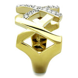 TK1560 - Two-Tone IP Gold (Ion Plating) Stainless Steel Ring with Top Grade Crystal  in Clear - Alamode