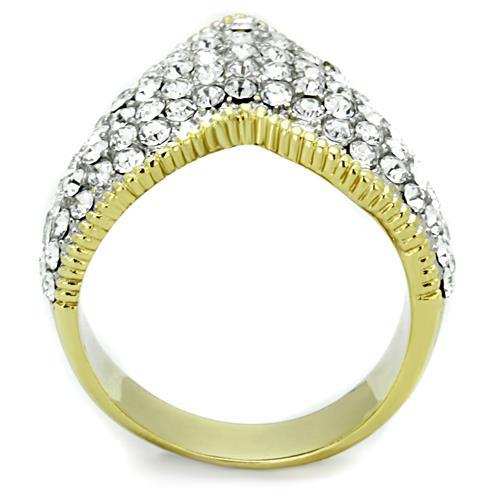 TK1562 - Two-Tone IP Gold (Ion Plating) Stainless Steel Ring with Top Grade Crystal in Clear - Alamode - Flyclothing LLC