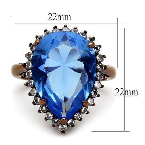 TK1564LC - IP Coffee light Stainless Steel Ring with Top Grade Crystal in Light Sapphire - Alamode - Flyclothing LLC