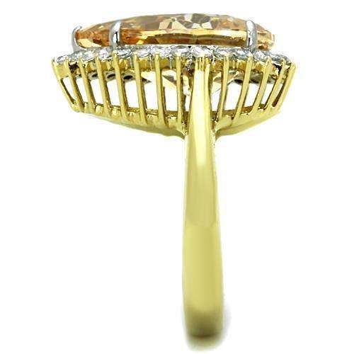TK1564 - Two-Tone IP Gold (Ion Plating) Stainless Steel Ring with AAA Grade CZ in Champagne - Alamode - Flyclothing LLC