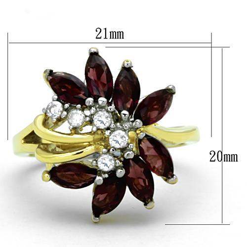 TK1565 - Two-Tone IP Gold (Ion Plating) Stainless Steel Ring with Synthetic Synthetic Glass in Amethyst - Alamode - Flyclothing LLC