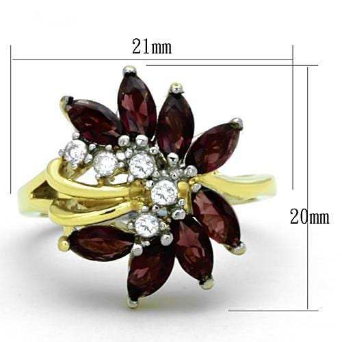 TK1565 - Two-Tone IP Gold (Ion Plating) Stainless Steel Ring with Synthetic Synthetic Glass in Amethyst - Alamode - Flyclothing LLC