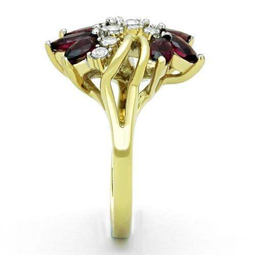 TK1565 - Two-Tone IP Gold (Ion Plating) Stainless Steel Ring with Synthetic Synthetic Glass in Amethyst - Alamode - Flyclothing LLC