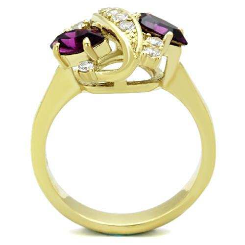 TK1567 - IP Gold(Ion Plating) Stainless Steel Ring with Top Grade Crystal in Amethyst - Alamode - Flyclothing LLC