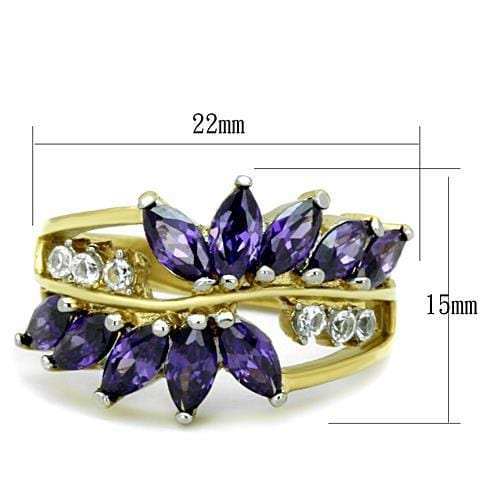 TK1568 - Two-Tone IP Gold (Ion Plating) Stainless Steel Ring with AAA Grade CZ in Amethyst - Alamode - Flyclothing LLC
