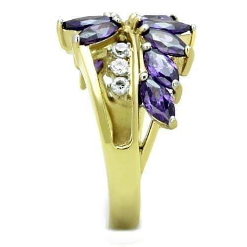 TK1568 - Two-Tone IP Gold (Ion Plating) Stainless Steel Ring with AAA Grade CZ in Amethyst - Alamode - Flyclothing LLC