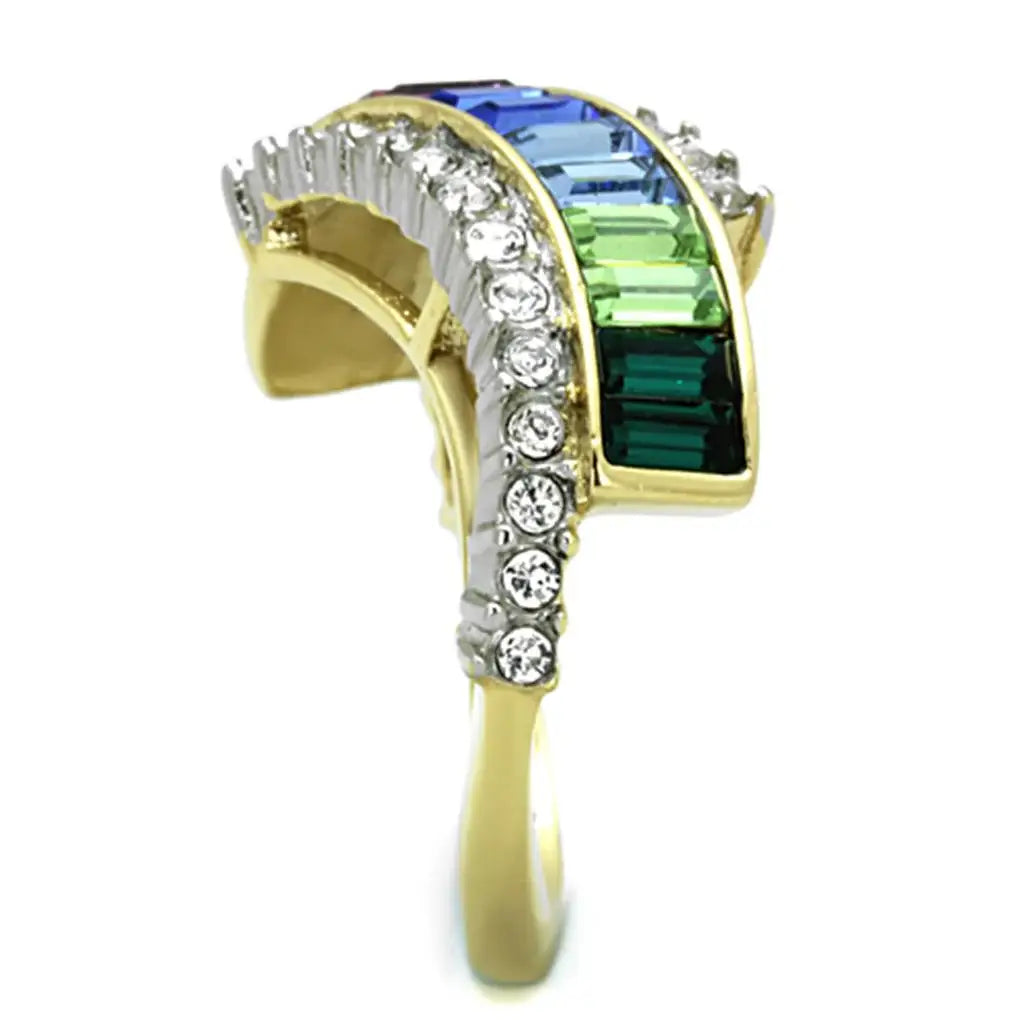 TK1575 - Two-Tone IP Gold (Ion Plating) Stainless Steel Ring with Top Grade Crystal in Multi Color - Alamode - Flyclothing LLC