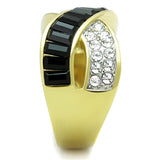 TK1577 - Two-Tone IP Gold (Ion Plating) Stainless Steel Ring with Top Grade Crystal  in Jet - Alamode