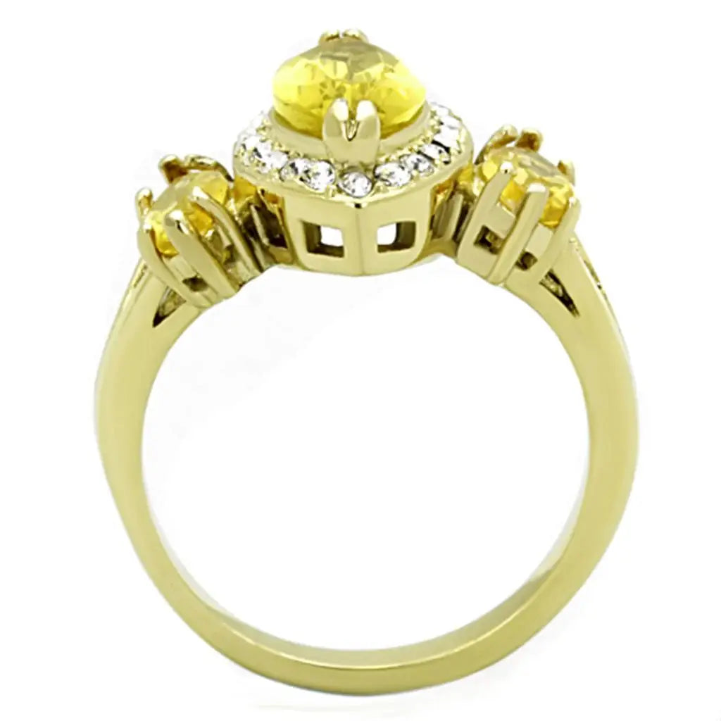 TK1578 - IP Gold(Ion Plating) Stainless Steel Ring with Synthetic Synthetic Glass in Topaz - Alamode - Flyclothing LLC