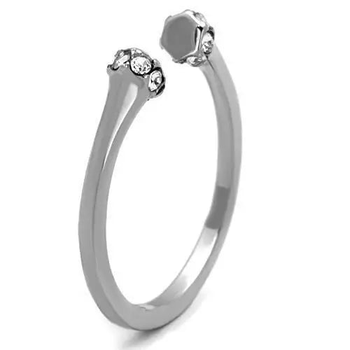 TK1580 - High polished (no plating) Stainless Steel Ring with Top Grade Crystal in Clear - Alamode - Flyclothing LLC