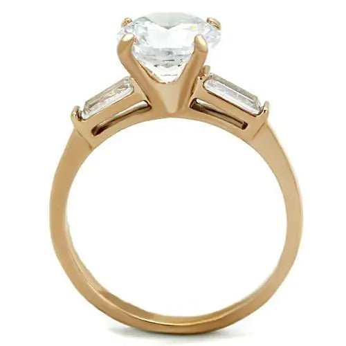 TK1595 - IP Rose Gold(Ion Plating) Stainless Steel Ring with AAA Grade CZ in Clear - Alamode - Flyclothing LLC